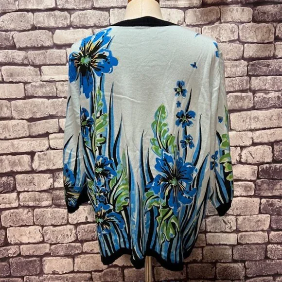 Bob Mackie Wearable Art Blue, Black & Green Cardigan Size 1X - Picture 5 of 9